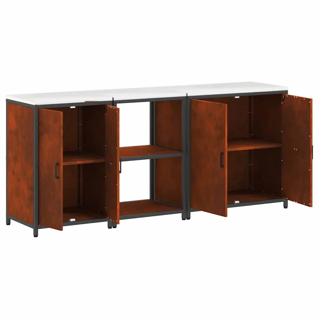 vidaXL Set di Stoccaggio per Cucina 3 pcs Ruggine 210 x 50 x 92 cm