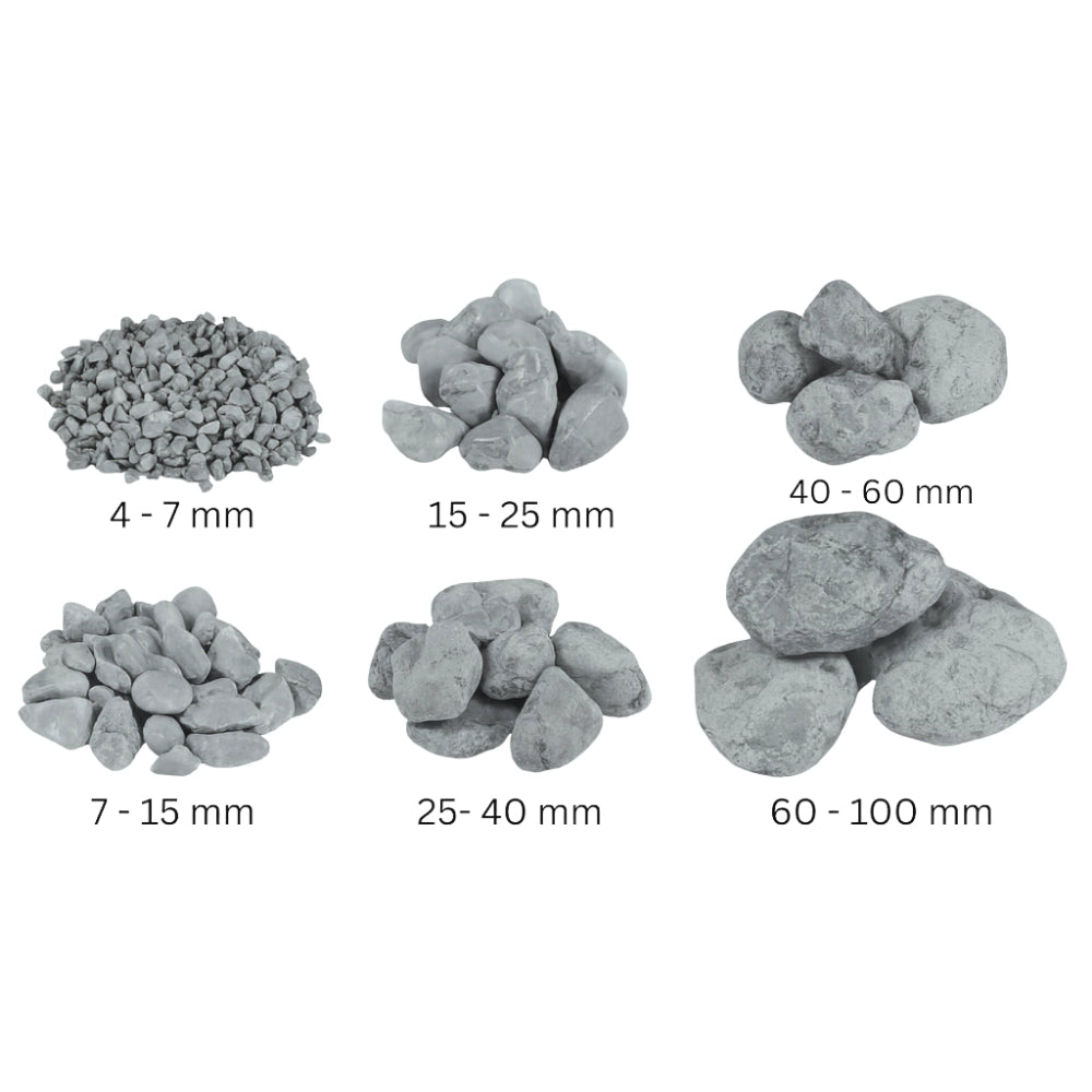 Ciottoli occhialino grigio naturale per design outdoor *** misura 15/25, formato 25 kg, confezione 1