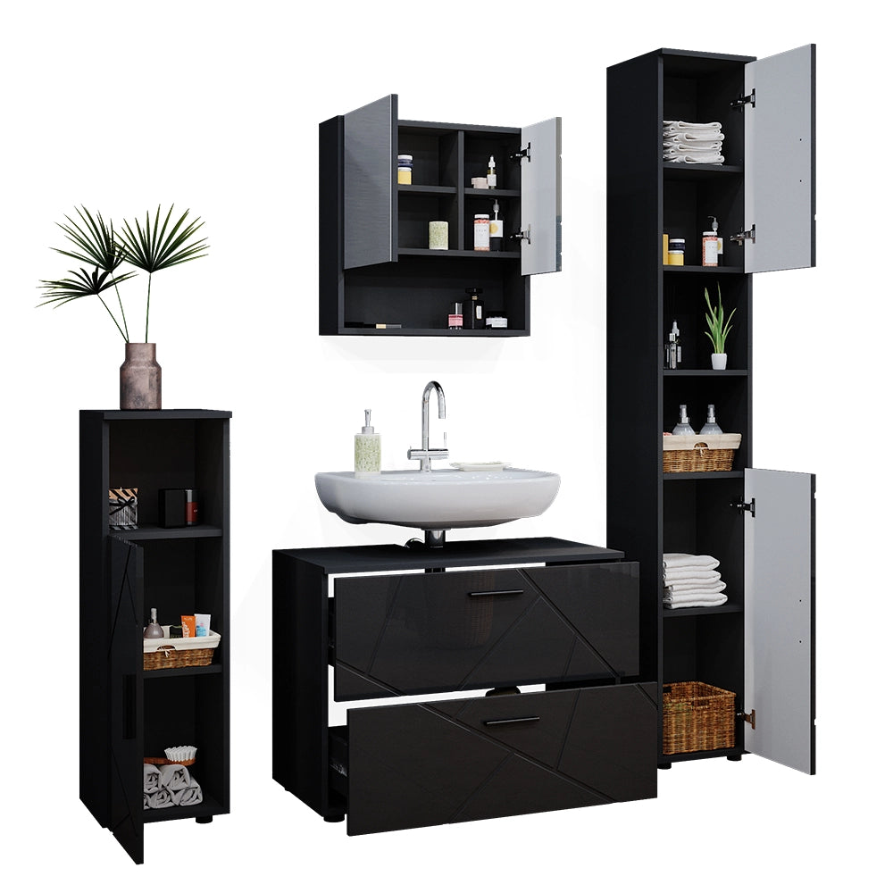Vicco Set mobili bagno Antracite lucido 4 parti, con cassettiera e colonna
