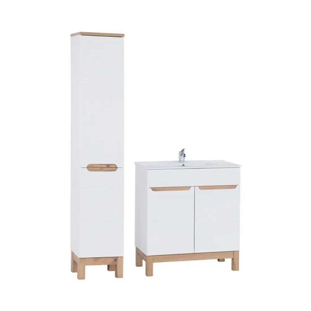 Set da bagno ERMANO: mobile sottolavabo 80cm + lavabo da incasso + sifone + colonna con cesto per la biancheria