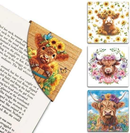 Set di 4 stili di marcatori di pagina in imitazione di legno - protezione angolare - 9 x 9 cm - per lettori e studenti