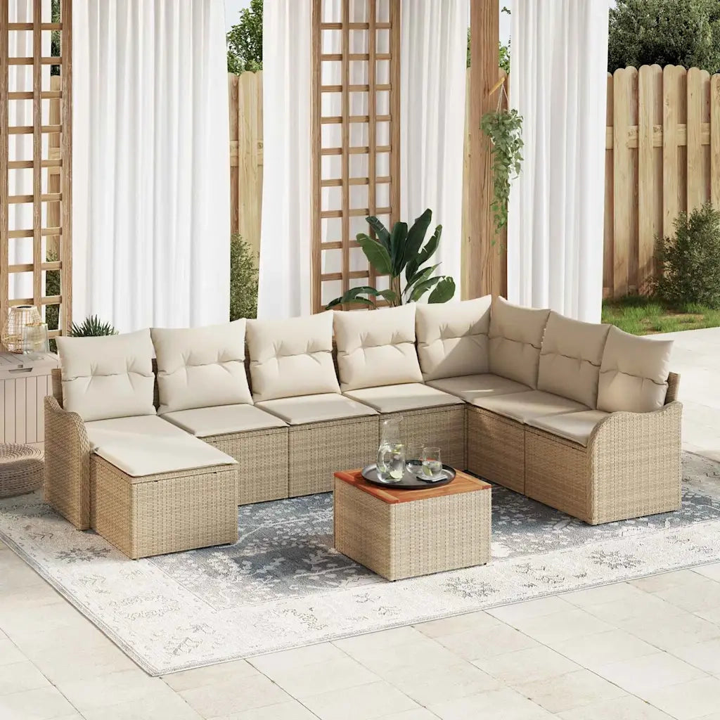 Set Divano da Giardino con cuscino 9 pcs Beige polyrattan