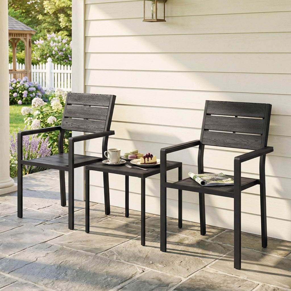 Set Giardino 3 Pezzi con 2 Sedie e Tavolo ¨C zephmum ¨C HDPE Effetto Legno Nero per Balcone
