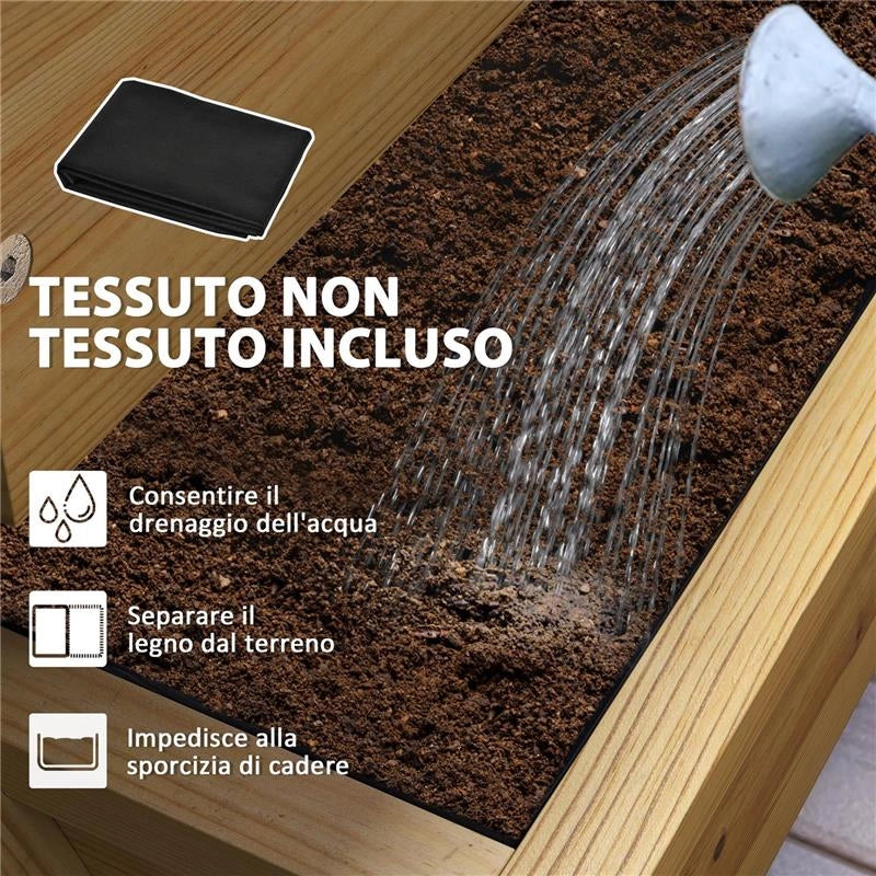 FIORIERA RIALZATA 4 LIVELLI CON FORI DI DRENAGGIO E TESSUTO NON TESSUTO IN LEGNO DI ABETE 75X57X60.5 CM