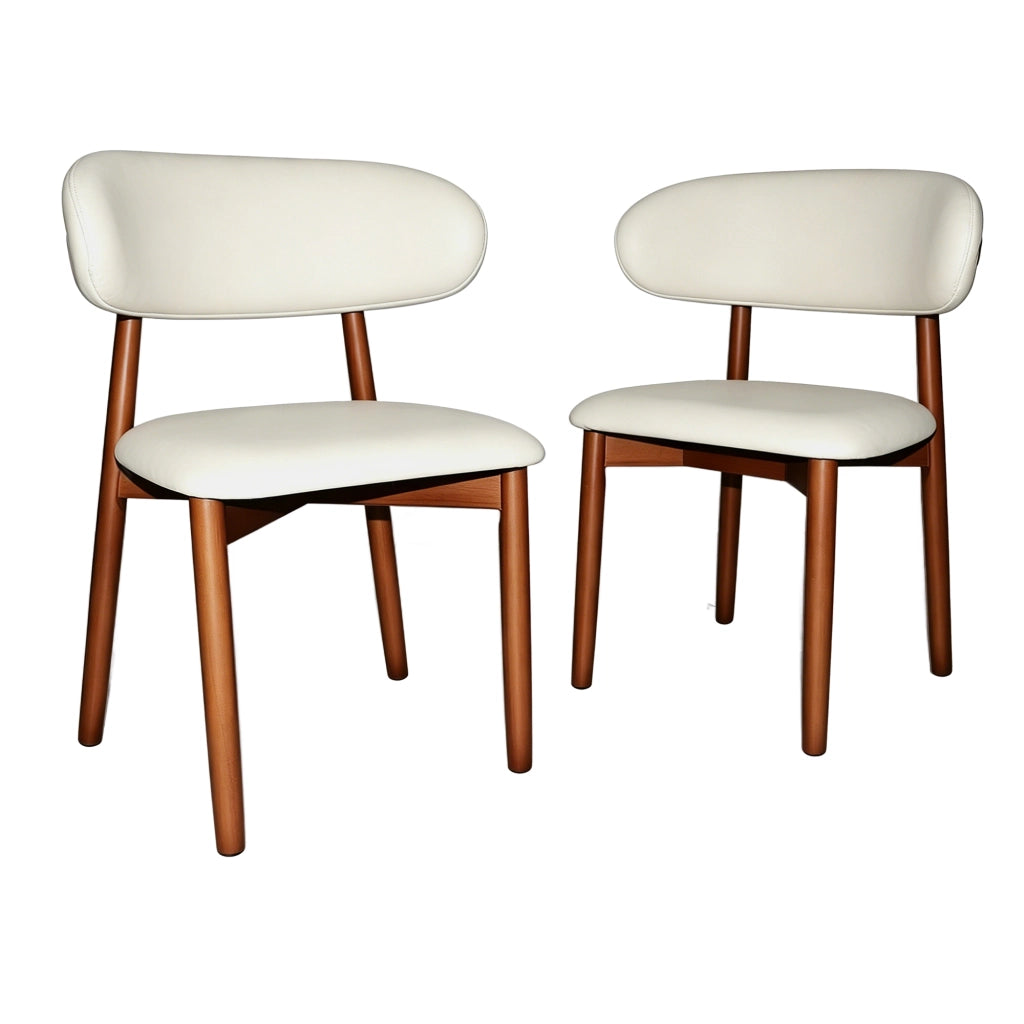 SEDIA Set da 2 pezzi con schienale ergonomico in PU bianco e legno di quercia color noce