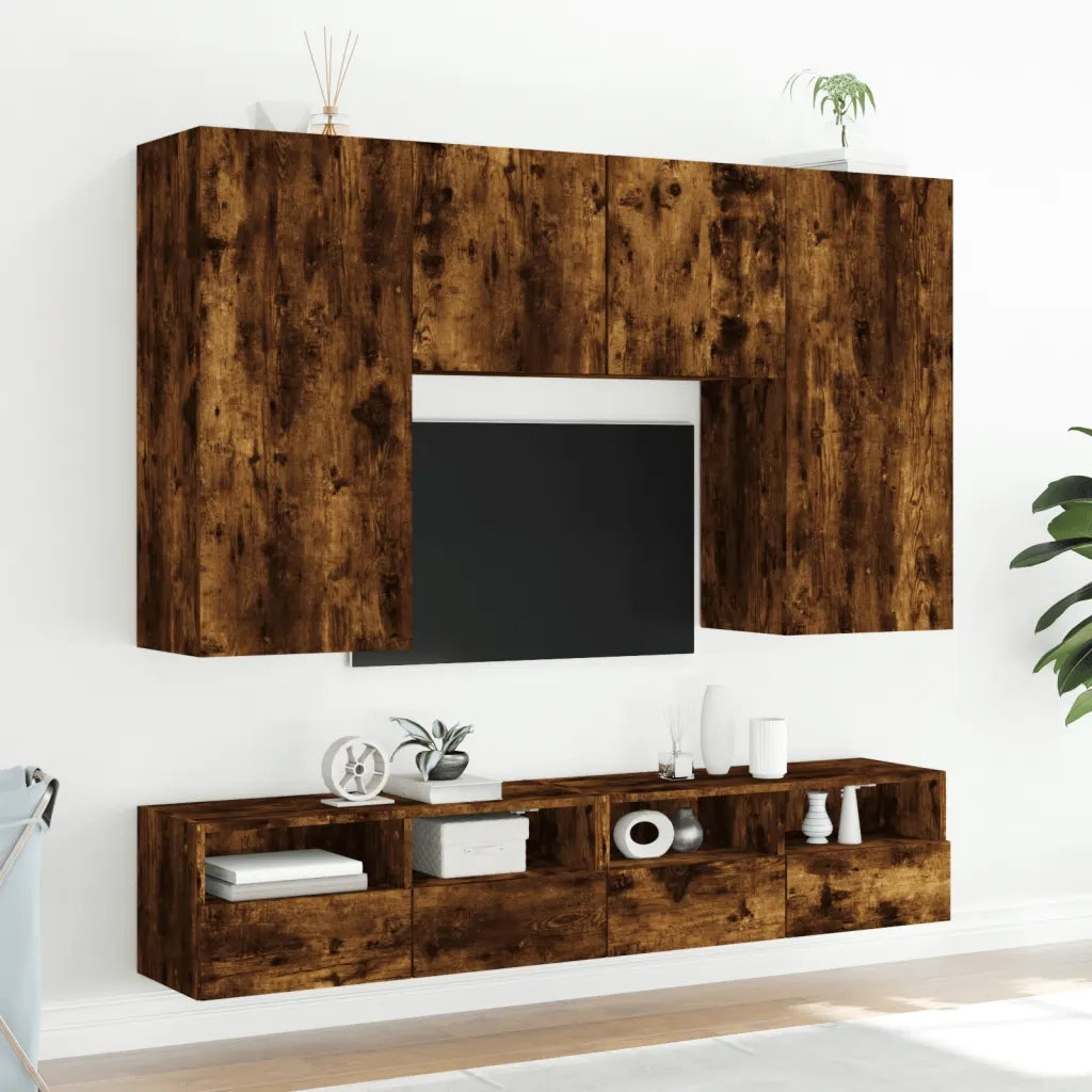 Mobili TV a Muro 2 pz Rovere Fumo 80x30x30 cm Legno Multistrato 836877