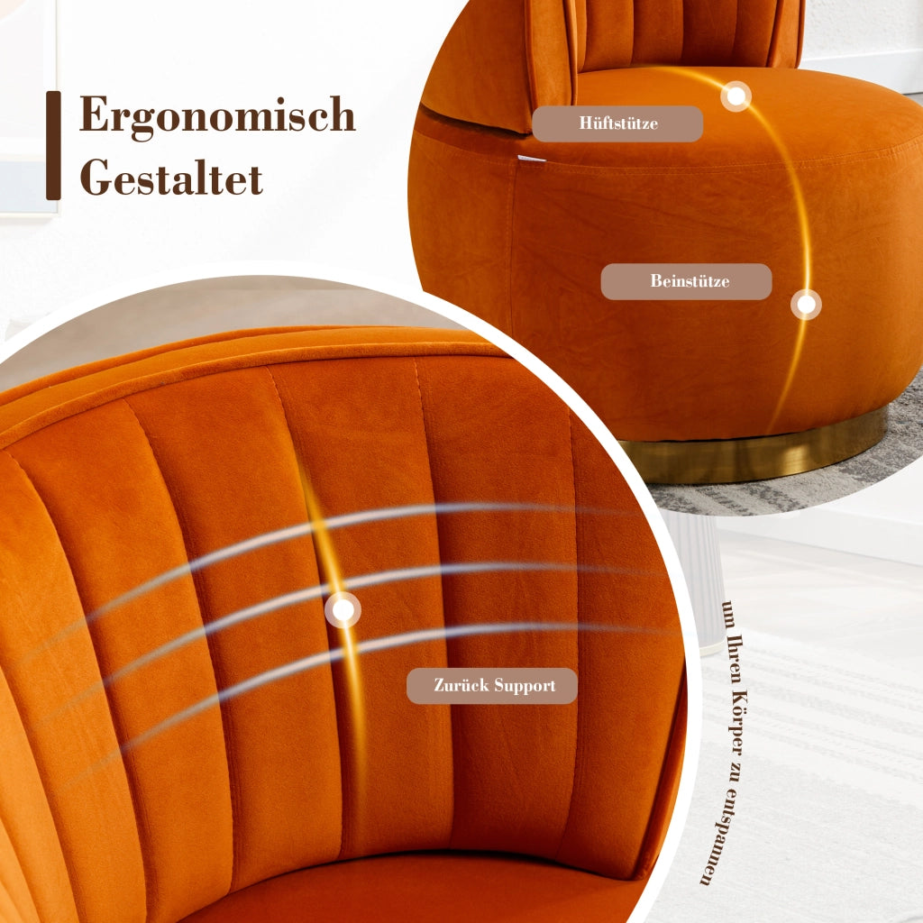 poltrona girevole 360Â° con schienale ergonomico e seduta imbottita in velluto arancione 62;5 Ã— 62 Ã— 69;5 cm