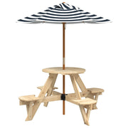 Tavolino da Giardino | Tavolo Picnic per 4 Bambini con Ombrellone Rotondo Legno Abete