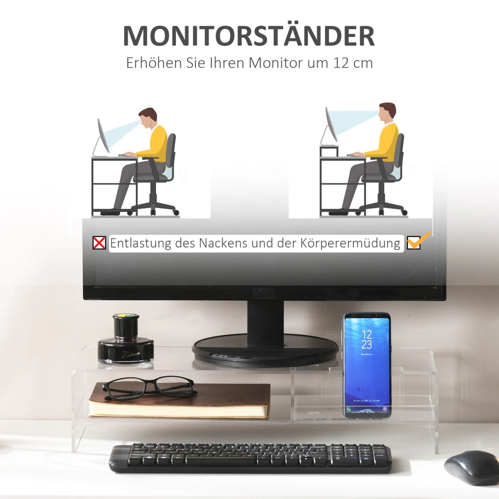 Supporto Monitor con Ripiano Tastiera ¨C Xylo ¨C Acrilico Trasparente 50x19x12cm