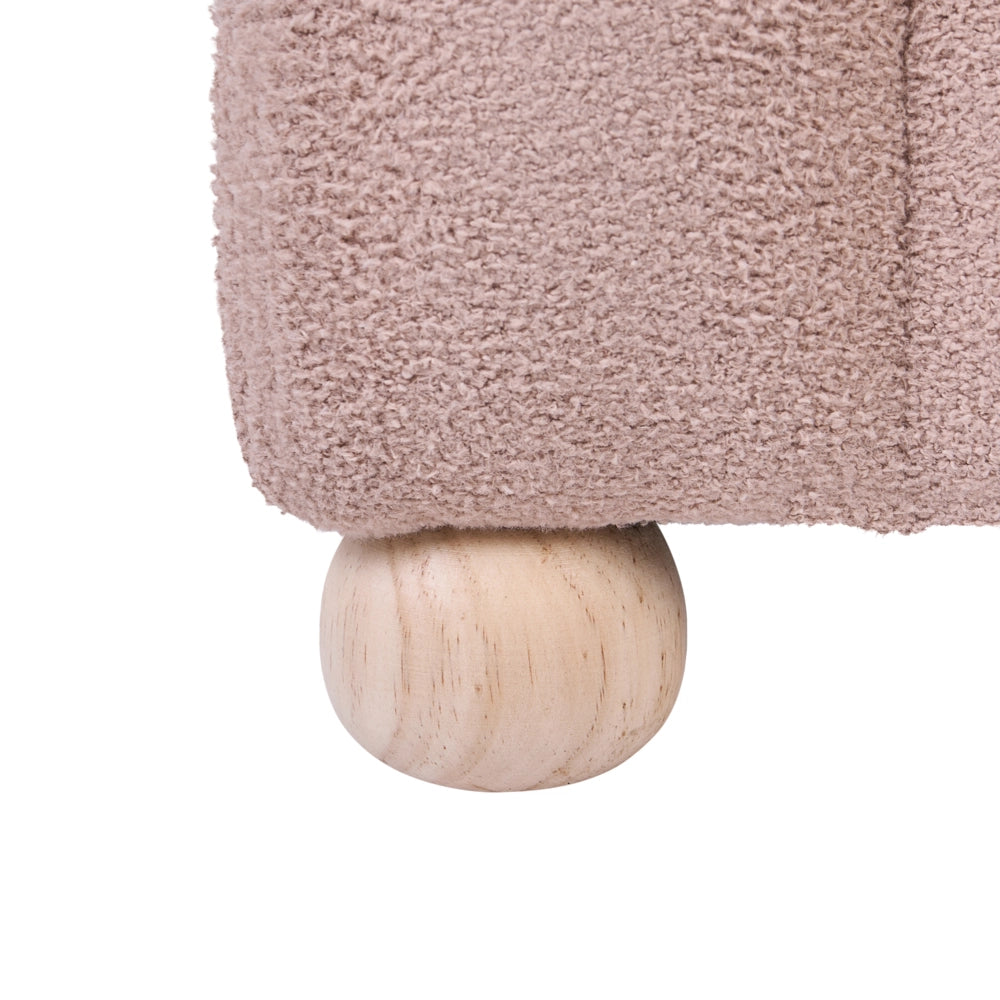 Pouf beige in bouclé Teddy rivestito con gambe in legno pouf ottomano design moderno accessori per soggiorno