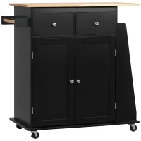 Carrello da Cucina con Armadietto, 2 Cassetti e Portaspezie, Isola da Cucina in Legno, 89x45x89.5cm, Nero