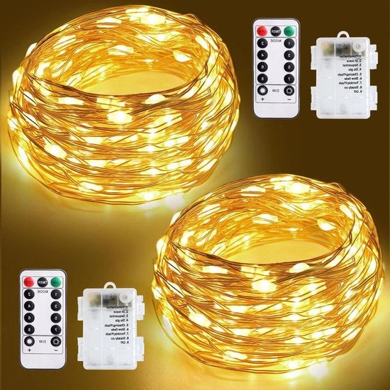 Fili di LED alimentati da batterie - 12 metri - 120 LED - 8 modalità - Comando a distanza e timer - Feste esterne - Natale - Camera dei bambini - Matrimonio