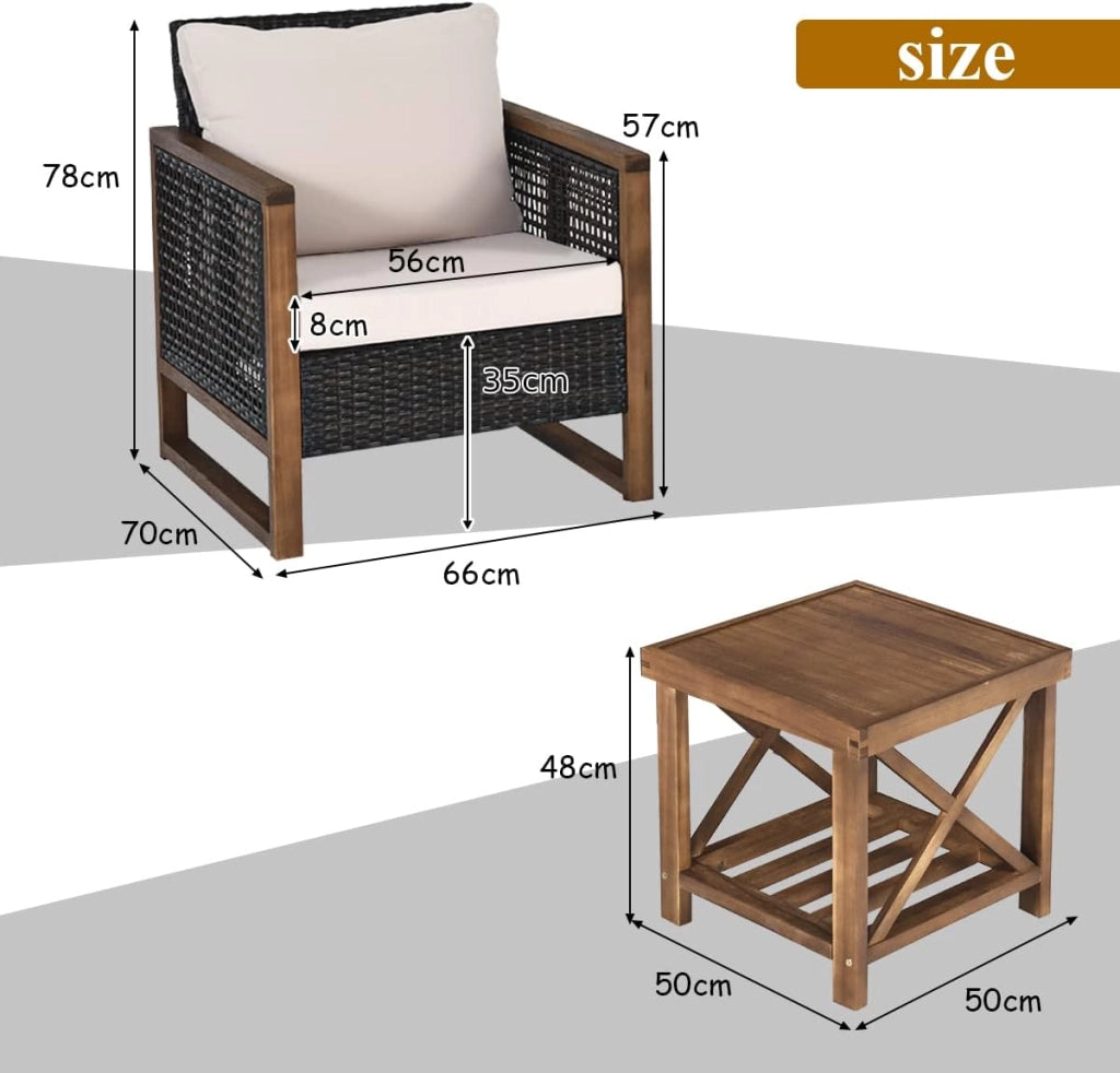 Set Divano con Tavolino da Esterno, Divano da Giardino 2 Posti, Divano In Rattan Incluso Cuscino Color Arancia, Divano da Giardino, da Cortile, Marrone Sfumato, 115 x 64 x 80 cm