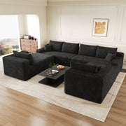 Divano modulare con montaggio senza attrezzi e imbottitura in schiuma elastica in tessuto nero 302 × 242 × 83 cm