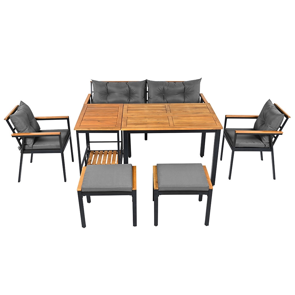 Set da giardino in acacia 6-7 posti - Xylo - Sedie + carrello pasti con fodere lavabili