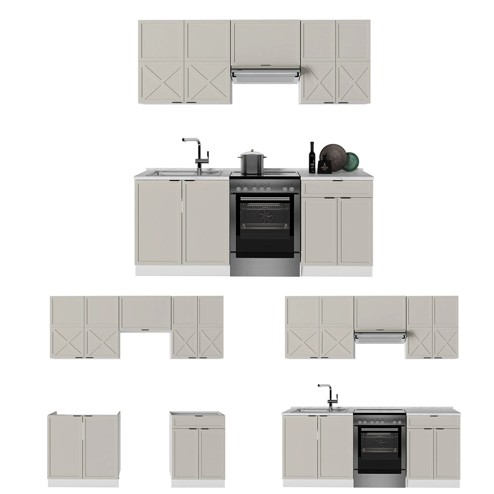 Cucina componibile Fame-Line GrigioBeige/Bianco 200 cm, PL Marmo Vicco