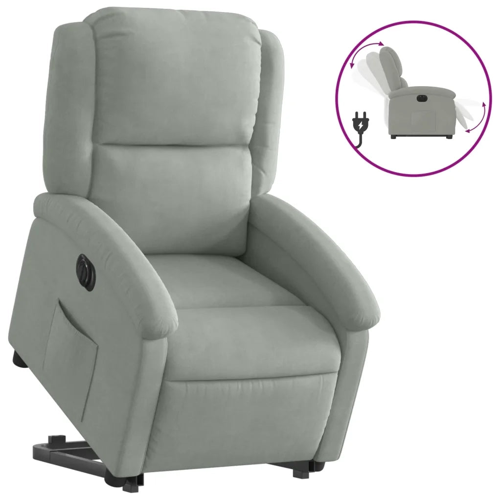 Poltrona | Sedia Relax Alzapersona Reclinante Elettrica Grigio Chiaro Velluto