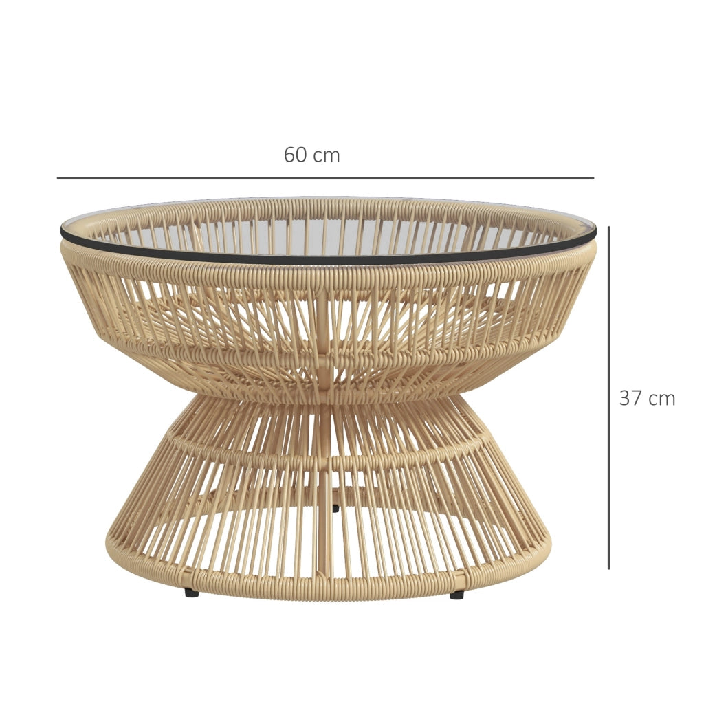 Tavolino da giardino rotondo ¨C Zephmum ¨C Poly rattan, vetro temperato, ?60x37 cm