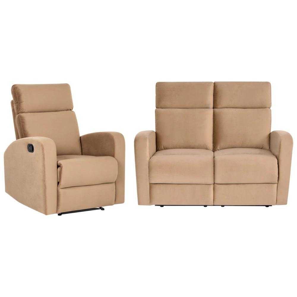 Set di divani reclinabili manuali in velluto marrone chiaro divano a 2 posti con braccioli design moderno funzione relax