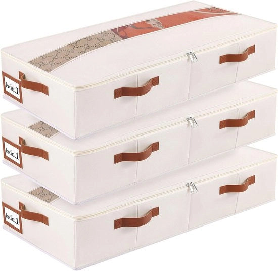 Compartimento di sottoletto con cassetto di stoccaggio per sottoletto - Scatola di stoccaggio pieghevole - Coperchio trasparente - Maniglie - Organizzatore di coperte - 60 x 30 x 15 cm - Beige