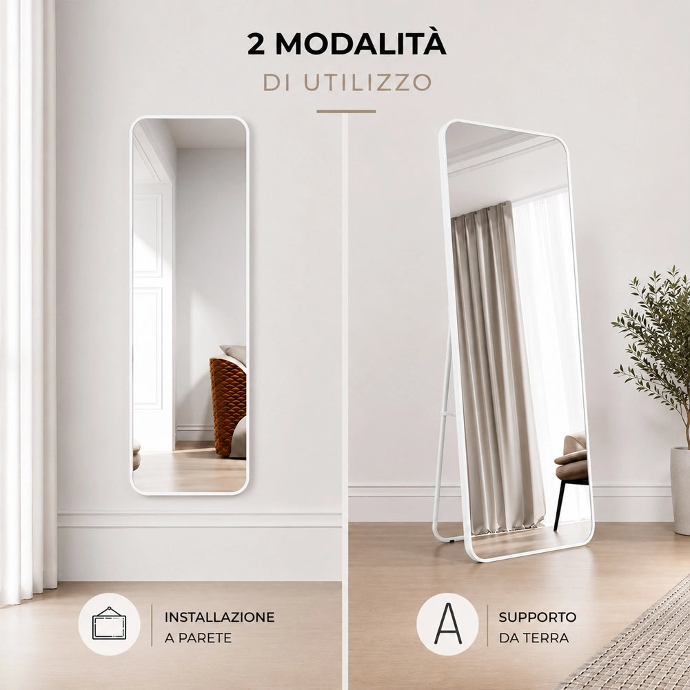 Specchio da Terra e da Muro Rettangolare Bianco Decorazione Interni 155x45 cm