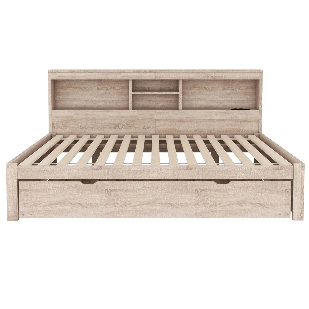 Letto Divano con LED e Contenitore ¨C MINIMAL ¨C 140x200, Naturale