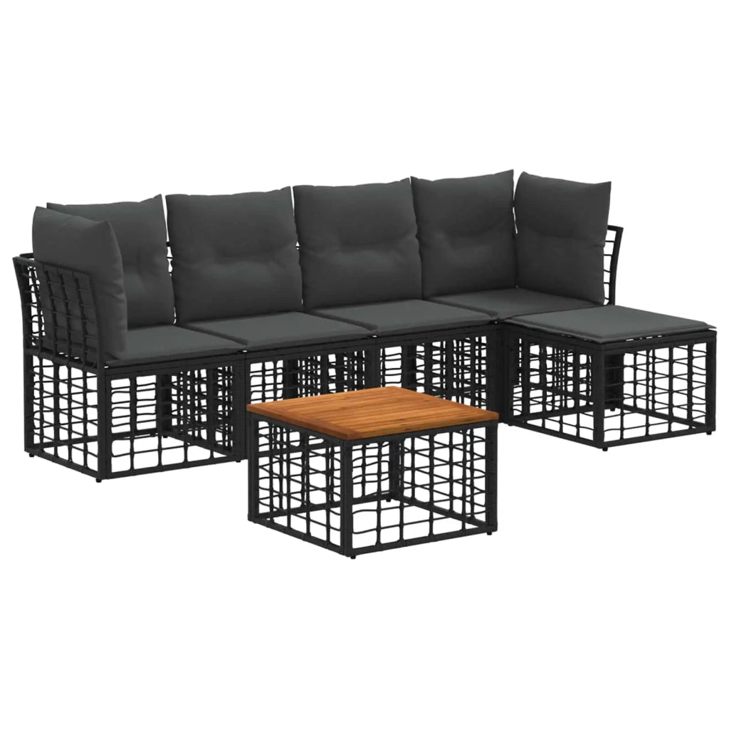 Set di divani da esterno 6 pcs Nero e Grigio scuro Poliestere