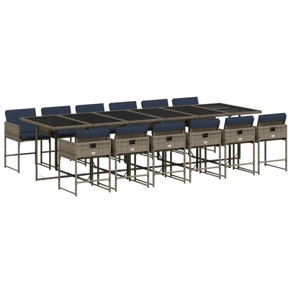 Set da pranzo da giardino da 13 pz con Cuscini in Polyrattan Grigio 3278076