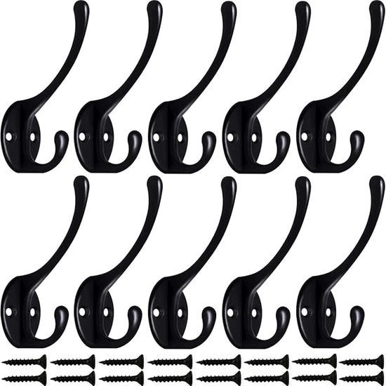 10 Pezzi di Gratale per Abiti da Parete Gratale per Asciugamano Gratale in Metallo Gratale per Cappelli Doppia Gratale per Armadio - Nero