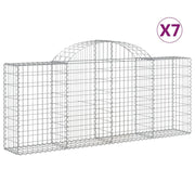 Cestini gabbioni recinzione a gabbia muro di contenimento ad arco 7 pezzi 200 x 30 x 80/100 cm ferro zincato argento 02_0041080