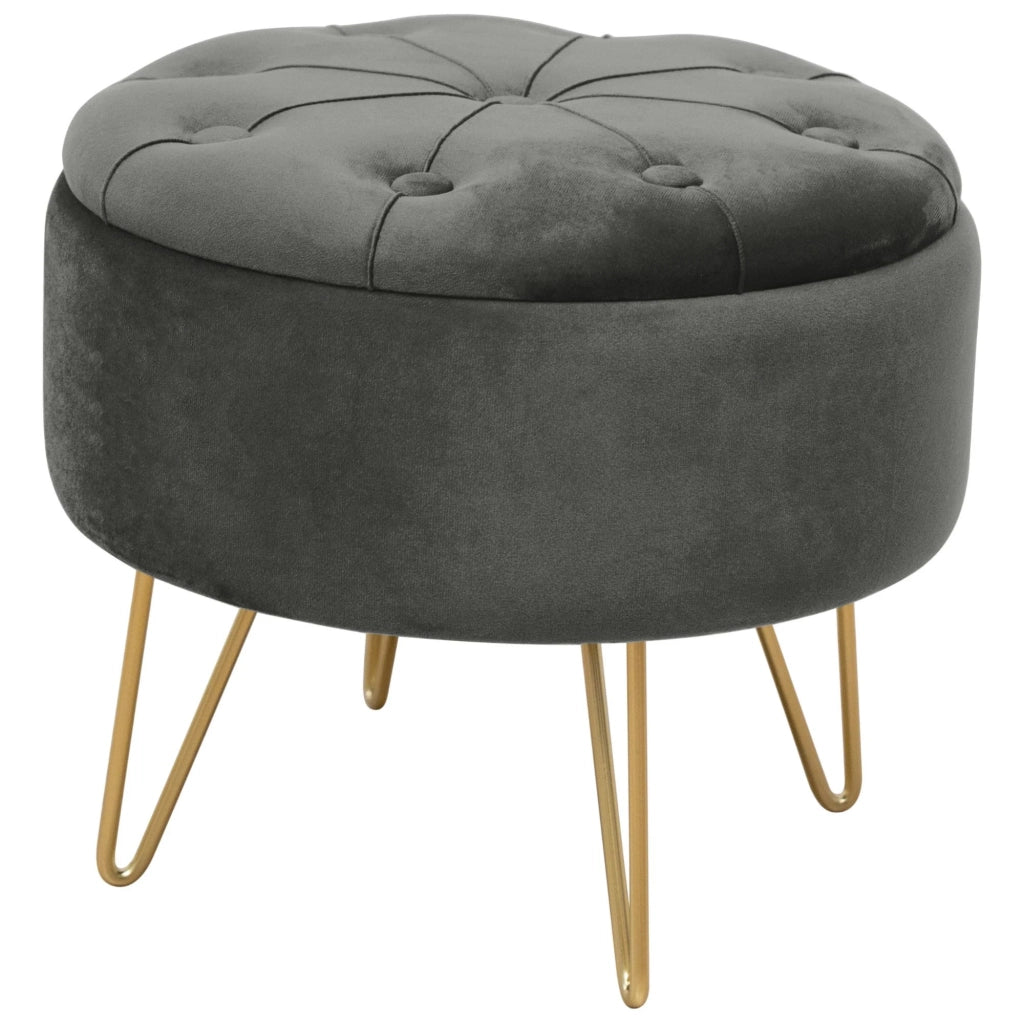 Pouf a scomparto rotonda in velluto trapuntato AKORD CARO colore Grigio