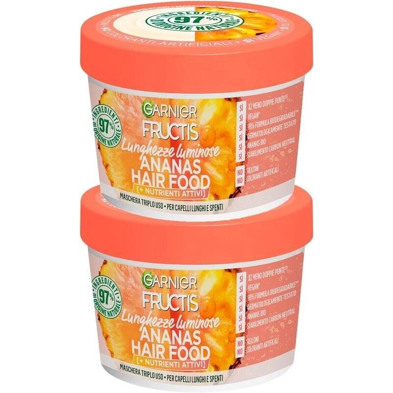 SET 2 GARNIER FRUCTIS HAIR FOOD MASCHERA ANANAS LUNGHEZZE LUMINOSE PER CAPELLI LUNGHI E SPENTI 390 ML