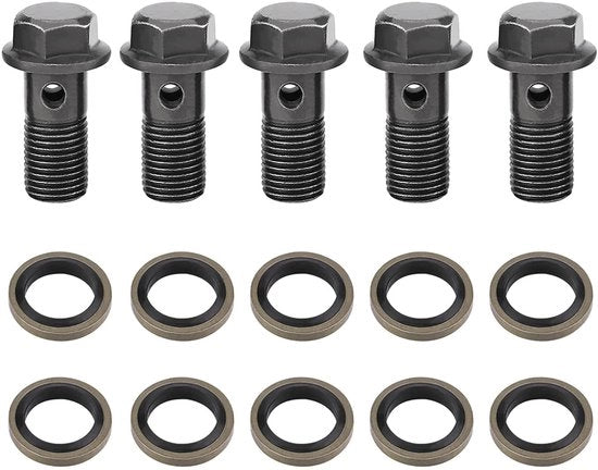 Set di attacchi Banjo 5 pezzi - M10 x 1,25 mm - M10 x 1,0 mm - Acciaio di alta qualità - Antiruggine - Adatto per freni di motocicletta - Guida dei freni
