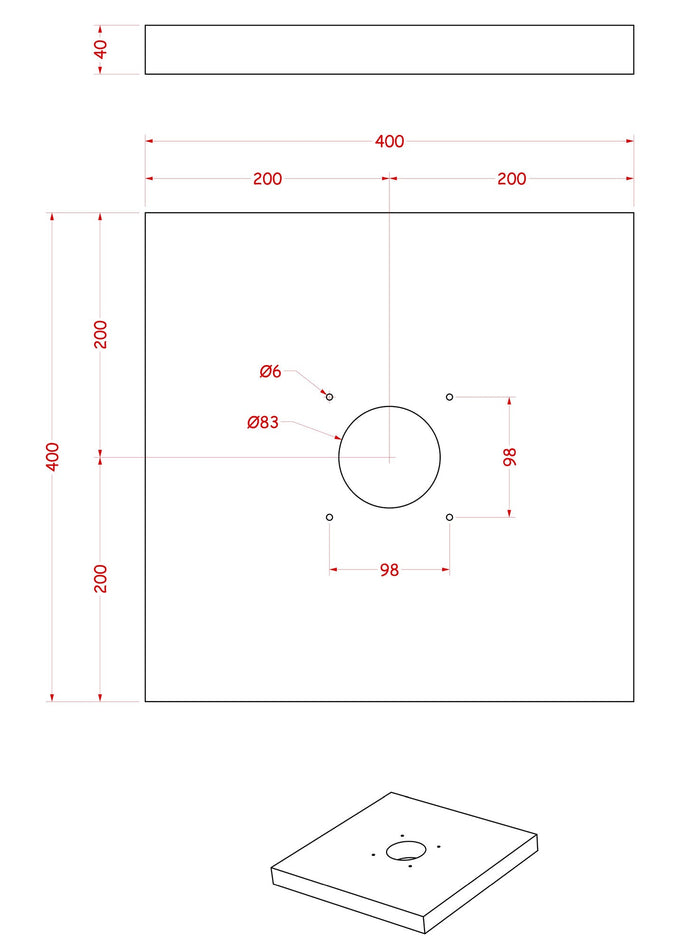 Base per Fontane da Giardino 40x40x4 cm in Cemento Belfer 42/BSE/11