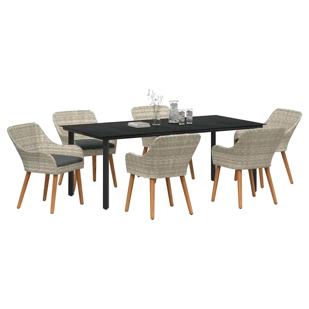 Set da Pranzo per Giardino 7 pcs Grigio chiaro polyrattan