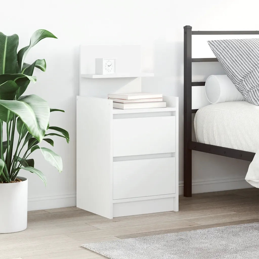 Comodino | Armadio da Notte | Mobiletto da notte con 2 Cassetti Bianco 38x34x80 cm