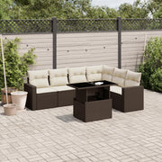 vidaXL Set Divani da Giardino 7 pz con Cuscini Marrone in Polyrattan