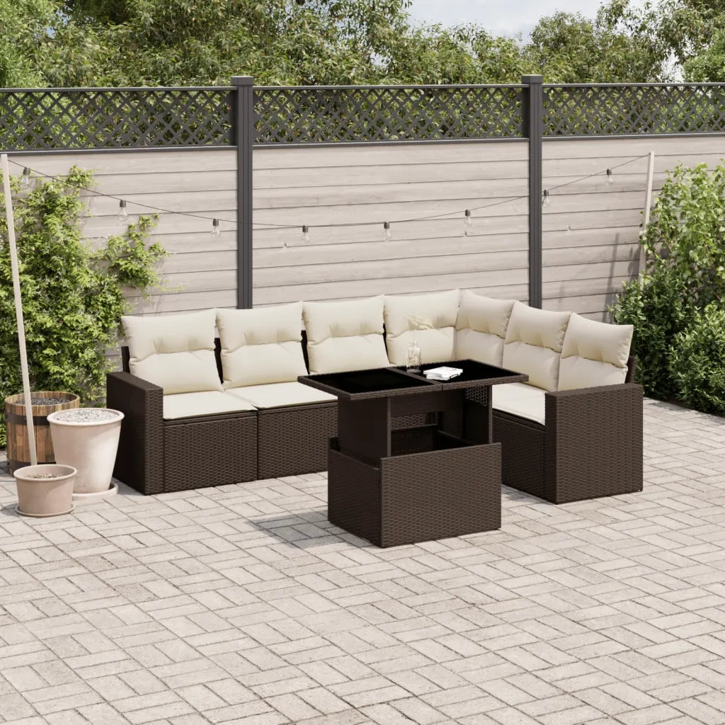vidaXL Set Divani da Giardino 7 pz con Cuscini Marrone in Polyrattan