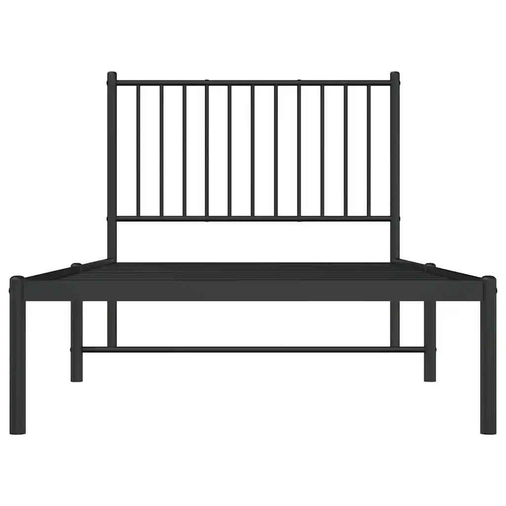 Letto singolo | Letto per adulti | Giroletto con Testiera in Metallo Nero 90x190 cm
