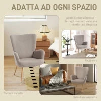 Poltrona Moderna in Tessuto Sherpa Imbottita con Schienale Alto e Braccioli, Grigio
