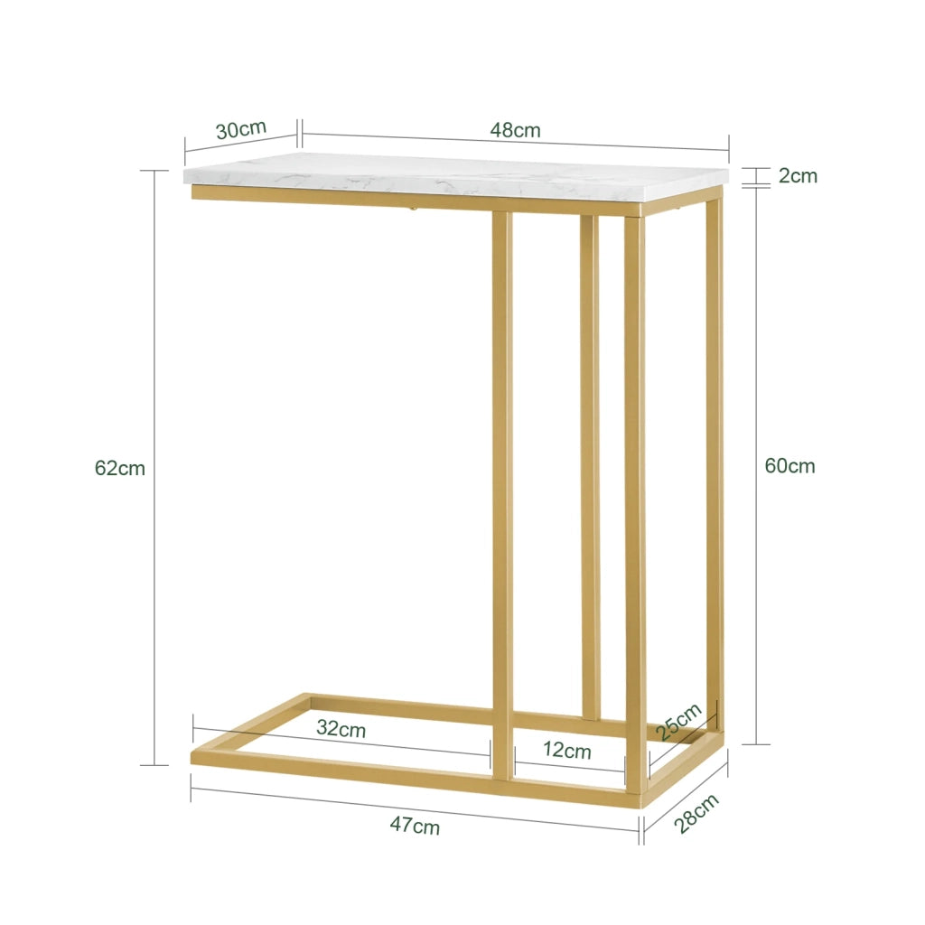 Tavolino da Divano, Forma-C, Tavolino Consolle L30*P48*A61cm, Aspetto Marmo, FBT87-G