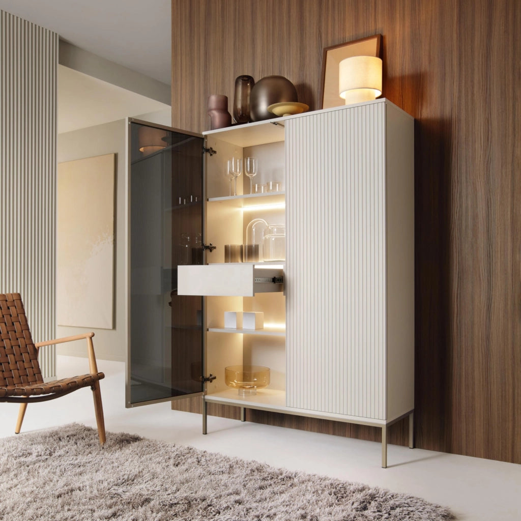 Komodee Laval WTSZ104 - Vetrina con Illuminazione a LED, Cashmere, Larghezza 104 cm, Altezza 166 cm, Profondit? 39 cm