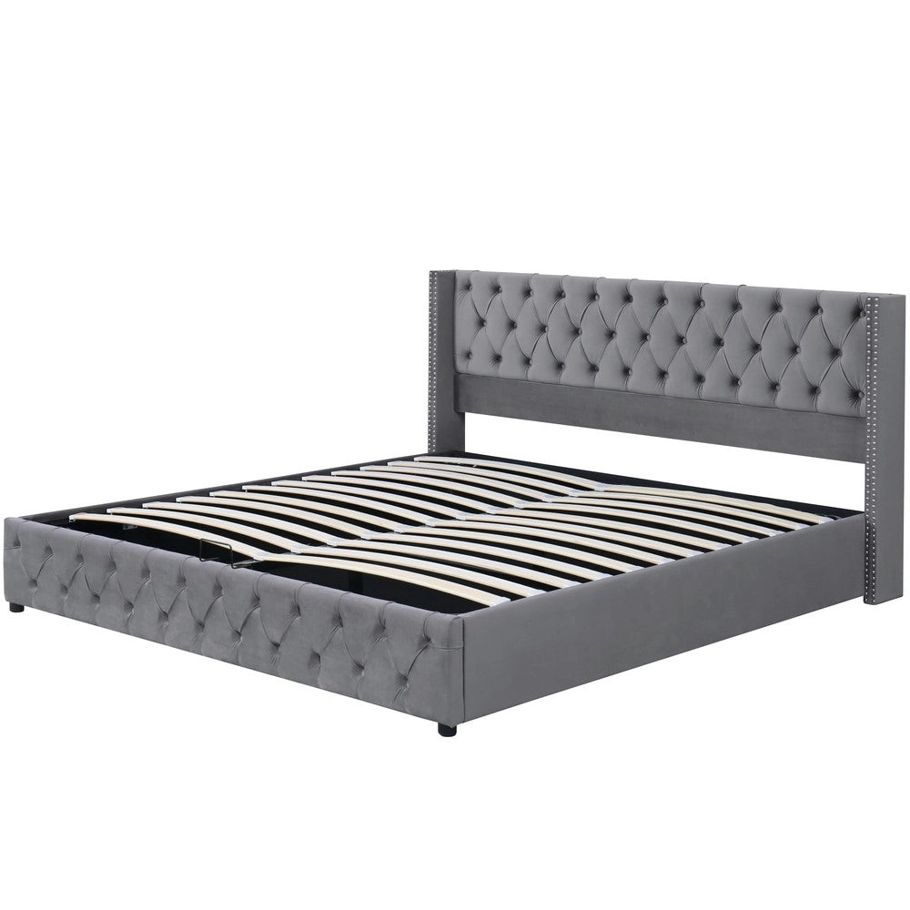 Letto Imbottito Matrimoniale Contenitore Idraulico ¨C Xylo ¨C Grigio, Flanella, 140x200