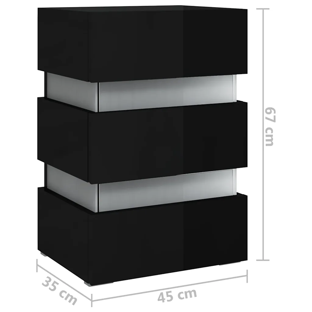 Comodino Nero Lucido con Luci LED 45x35x67 cm in Truciolato cod mxl 58621