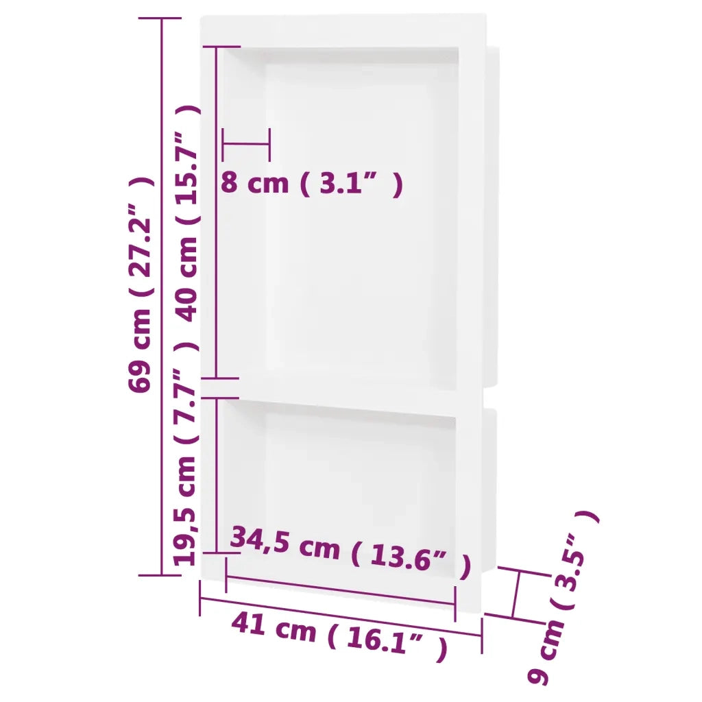 Nicchia da Doccia con 2 Scomparti Bianco Lucido 41x69x9 cm 151398
