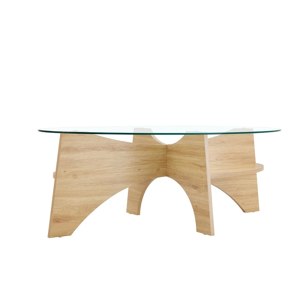 Tavolino da Caff¨¨ Ovale in Vetro Temperato ¨C Xylo ¨C Multistrato, Design Moderno, 104x60 cm