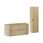 Set da bagno KORI: mobile sottolavabo 120cm + piano per lavabo + colonna contenitore