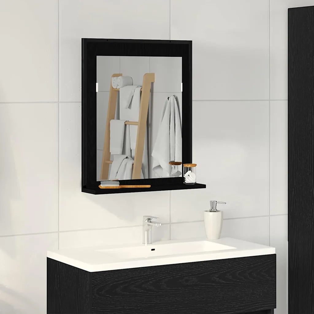 Specchio con lo scaffale-Mensola con Specchio Rovere nero 50 x 12 x 60 cm