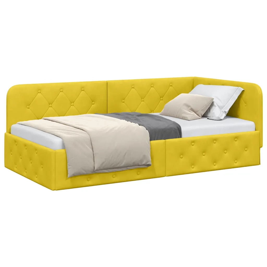 Letto singolo | Letto per adulti | Cornice del letto ad angolo Giallo 100 x 200 cm Velluto