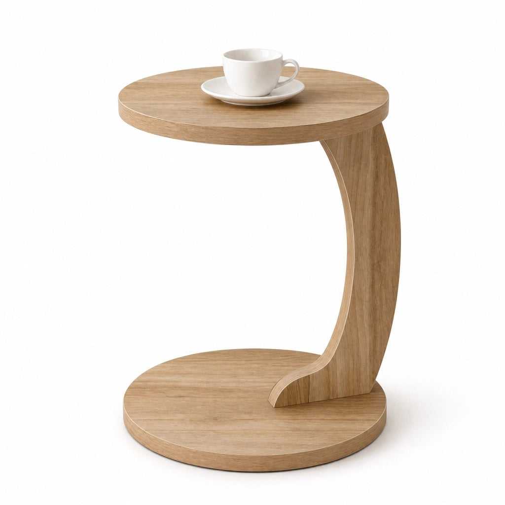 Tavolino laterale a C rotondo 38x55 cm in MDF marrone chiaro